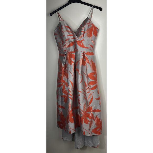 NWT Hutch High Low Spaghetti Strap Satin Midi Dress Pleated Gray Orange Size 8 - Picture 2 of 15